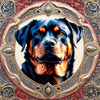 Expressive Rottweiler Art Print with Shield-like Patterns