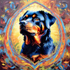 Expressive Rottweiler Art Print with Shield-like Patterns