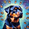 Expressive Rottweiler Art Print with Shield-like Patterns