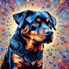 Expressive Rottweiler Art Print with Shield-like Patterns