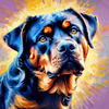 Expressive Rottweiler Art Print with Shield-like Patterns