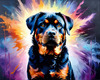 Expressive Rottweiler Art Print with Shield-like Patterns