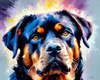 Expressive Rottweiler Art Print with Shield-like Patterns