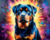 Expressive Rottweiler Art Print with Shield-like Patterns