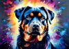Expressive Rottweiler Art Print with Shield-like Patterns