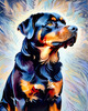 Expressive Rottweiler Art Print with Shield-like Patterns