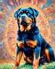 Expressive Rottweiler Art Print with Shield-like Patterns