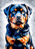 Expressive Rottweiler Art Print with Shield-like Patterns