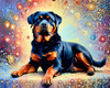 Expressive Rottweiler Art Print with Shield-like Patterns