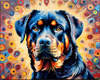 Expressive Rottweiler Art Print with Shield-like Patterns