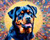 Expressive Rottweiler Art Print with Shield-like Patterns