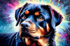 Expressive Rottweiler Art Print with Shield-like Patterns