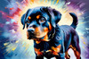 Expressive Rottweiler Art Print with Shield-like Patterns