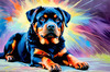 Expressive Rottweiler Art Print with Shield-like Patterns