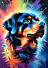Expressive Rottweiler Art Print with Shield-like Patterns