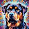 Expressive Rottweiler Art Print with Shield-like Patterns