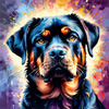 Expressive Rottweiler Art Print with Shield-like Patterns