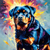 Expressive Rottweiler Art Print with Shield-like Patterns