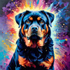 Expressive Rottweiler Art Print with Shield-like Patterns