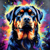 Expressive Rottweiler Art Print with Shield-like Patterns
