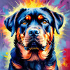 Expressive Rottweiler Art Print with Shield-like Patterns