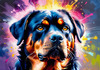 Expressive Rottweiler Art Print with Shield-like Patterns