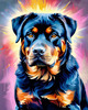Expressive Rottweiler Art Print with Shield-like Patterns