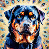 Expressive Rottweiler Art Print with Shield-like Patterns