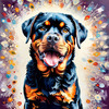 Expressive Rottweiler Art Print with Shield-like Patterns
