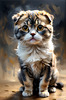 Expressive Scottish Fold Cat Art Print - A Mix of Wonder and Melancholy