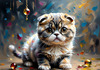 Expressive Scottish Fold Cat Art Print - A Mix of Wonder and Melancholy