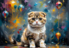 Expressive Scottish Fold Cat Art Print - A Mix of Wonder and Melancholy