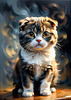 Expressive Scottish Fold Cat Art Print - A Mix of Wonder and Melancholy