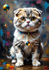 Expressive Scottish Fold Cat Art Print - A Mix of Wonder and Melancholy
