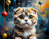 Expressive Scottish Fold Cat Art Print - A Mix of Wonder and Melancholy