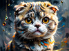 Expressive Scottish Fold Cat Art Print - A Mix of Wonder and Melancholy