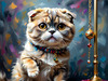 Expressive Scottish Fold Cat Art Print - A Mix of Wonder and Melancholy