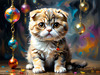 Expressive Scottish Fold Cat Art Print - A Mix of Wonder and Melancholy