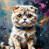 Expressive Scottish Fold Cat Art Print - A Mix of Wonder and Melancholy