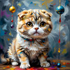 Expressive Scottish Fold Cat Art Print - A Mix of Wonder and Melancholy