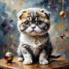 Expressive Scottish Fold Cat Art Print - A Mix of Wonder and Melancholy