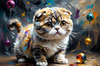 Expressive Scottish Fold Cat Art Print - A Mix of Wonder and Melancholy