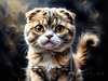 Expressive Scottish Fold Cat Art Print - A Mix of Wonder and Melancholy
