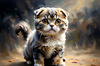 Expressive Scottish Fold Cat Art Print - A Mix of Wonder and Melancholy