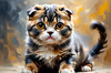 Expressive Scottish Fold Cat Art Print - A Mix of Wonder and Melancholy