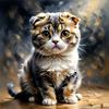 Expressive Scottish Fold Cat Art Print - A Mix of Wonder and Melancholy
