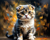 Expressive Scottish Fold Cat Art Print - A Mix of Wonder and Melancholy