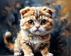 Expressive Scottish Fold Cat Art Print - A Mix of Wonder and Melancholy