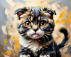 Expressive Scottish Fold Cat Art Print - A Mix of Wonder and Melancholy