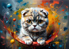 Expressive Scottish Fold Cat Art Print - A Mix of Wonder and Melancholy